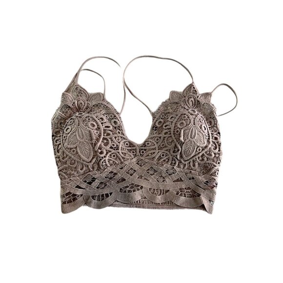 True By‎ Rue 21 Crochet Floral Lace Bralette Boho Bohemian Cottagecore Beige XS - Picture 1 of 7